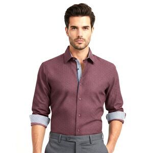 Rosso Milano Italy Mens Large Maroon Burgundy Modern Fit Dress Shirt Long Sleeve